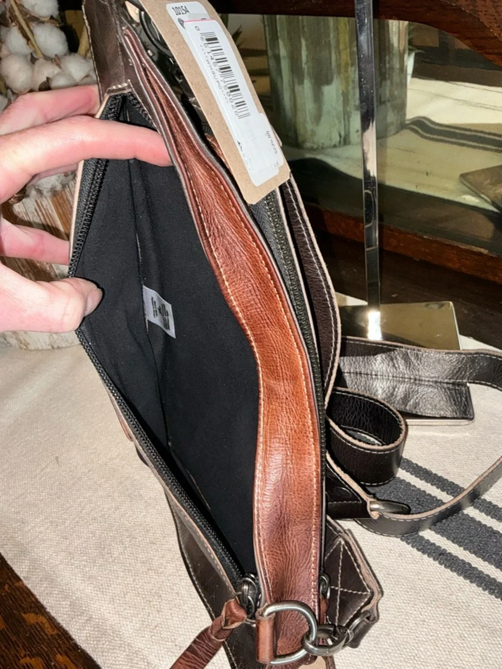 NWT Bed Stu Leather Adept Unisex Sling Backpack Black Teak Rustic MSRP $235